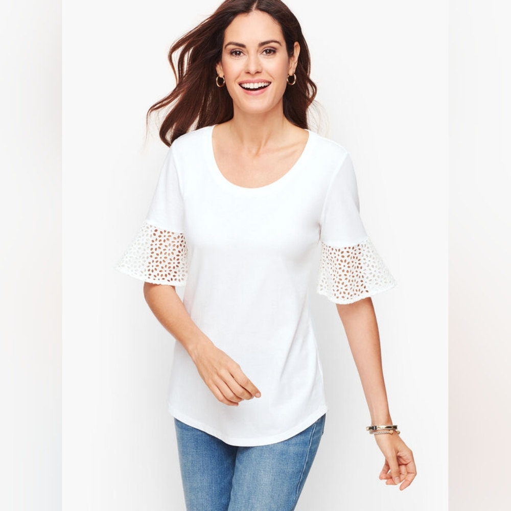 TALBOTS | EYELET CUFF TEE Solid White - image 2